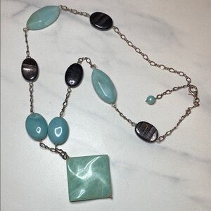 Handmade Sterling Silver, Amazonite & Hypersthene Statement necklace‎ 925